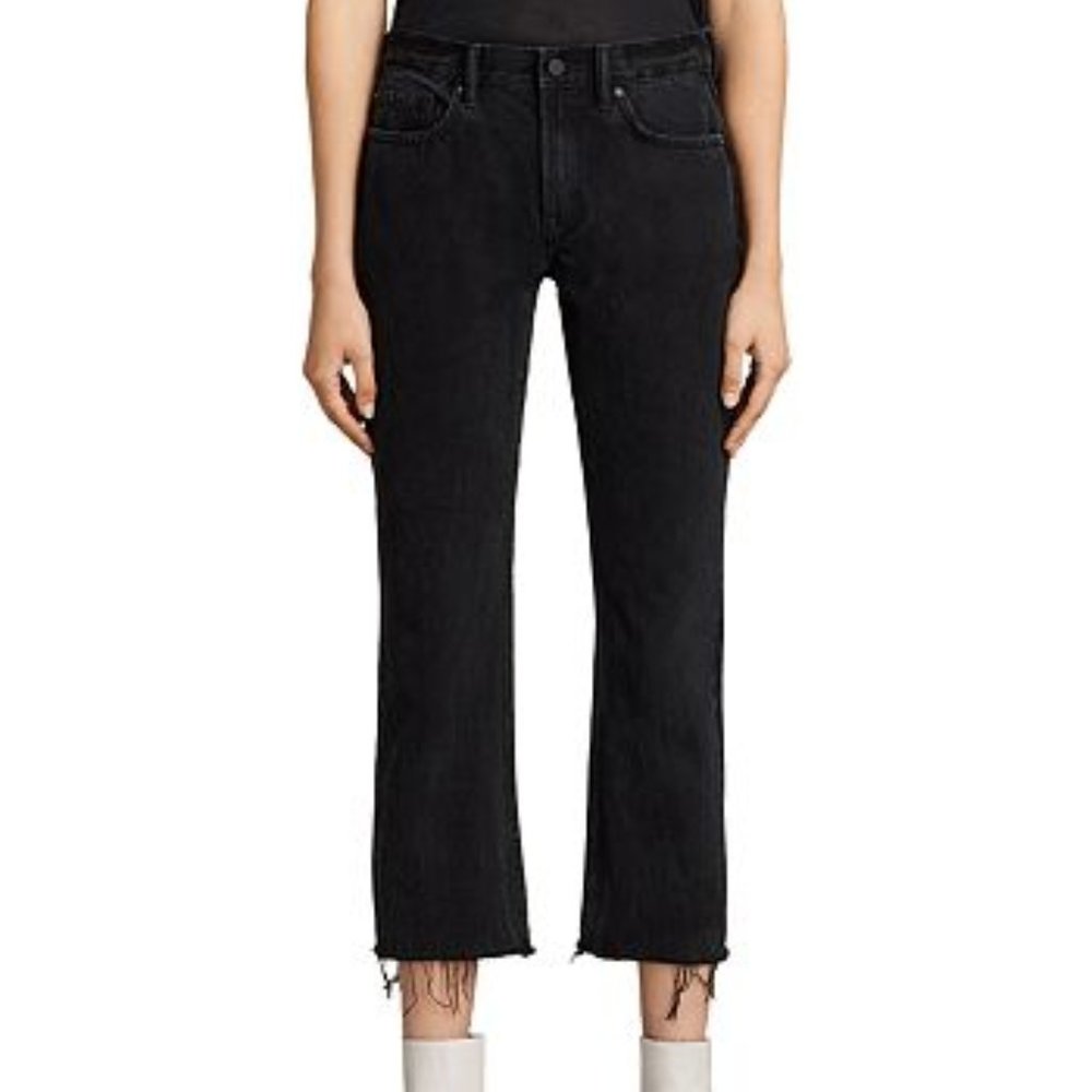 ALLSAINTS Serene Cropped Kick Flare Jeans in Washed Black SIZE 27